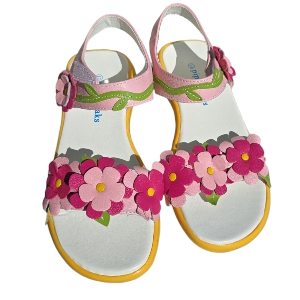 Pink and Yellow Kids Sandals with Floral Design